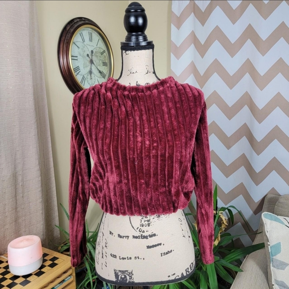 Planet Gold Red Fuzzy Blouson Top Size XS